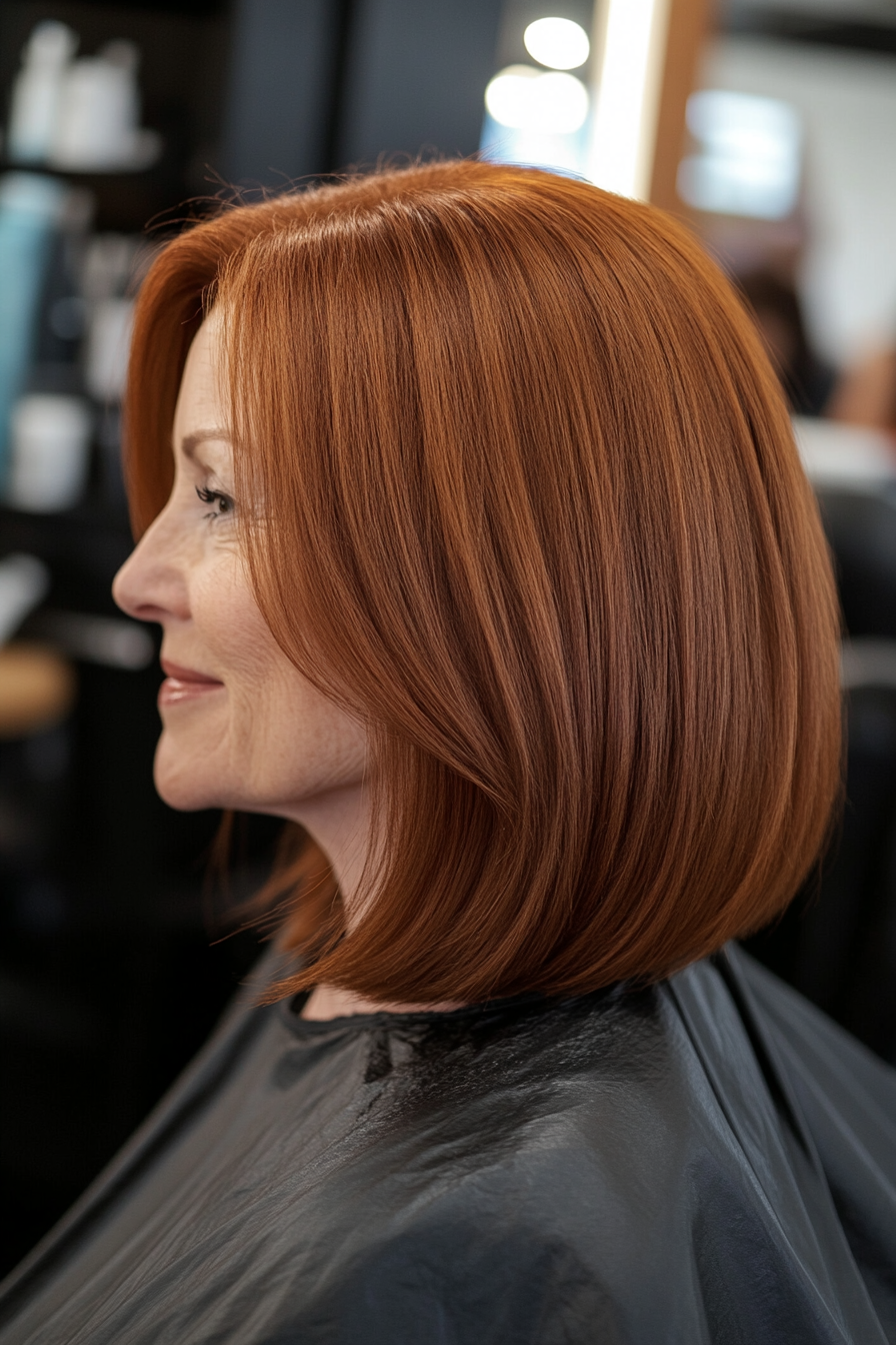 13. Sleek Long Bob - Deep Auburn (Hairstyles For Older Women) - Hairstyles For Older Women