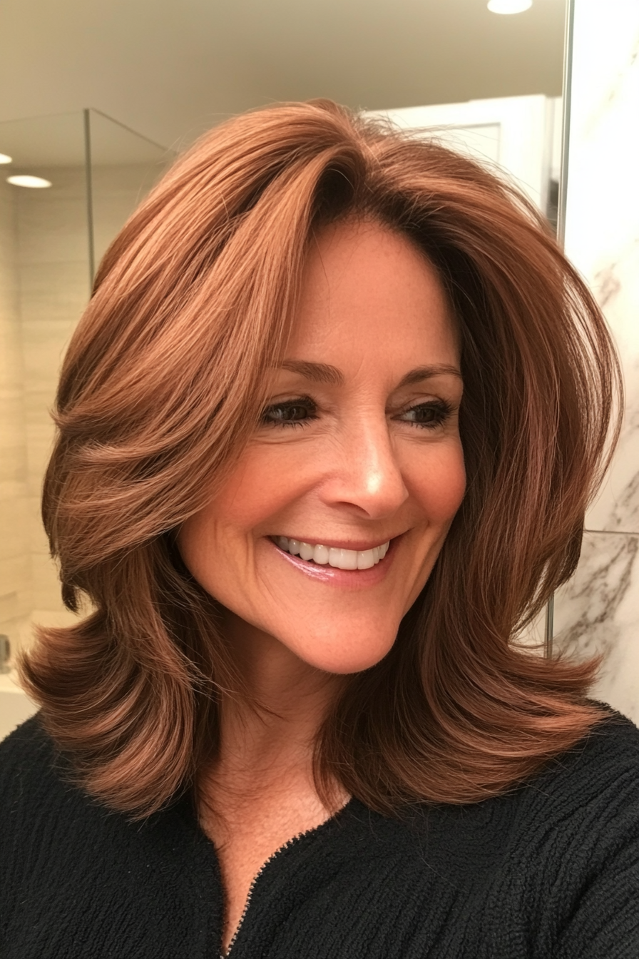 14. Layered Mid-Length Cut - Chestnut Brown (Hairstyles For Older Women) - Hairstyles For Older Women