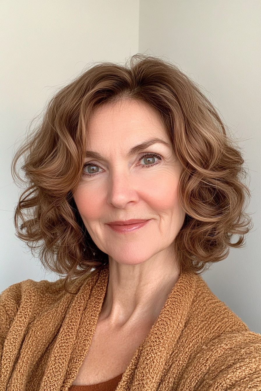 19. Soft Curled Bob - Golden Brown (Hairstyles For Older Women) - Hairstyles For Older Women