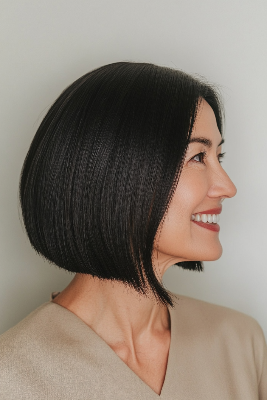 20. Sleek Chin-Length Bob - Rich Black (Hairstyles For Older Women) - Hairstyles For Older Women