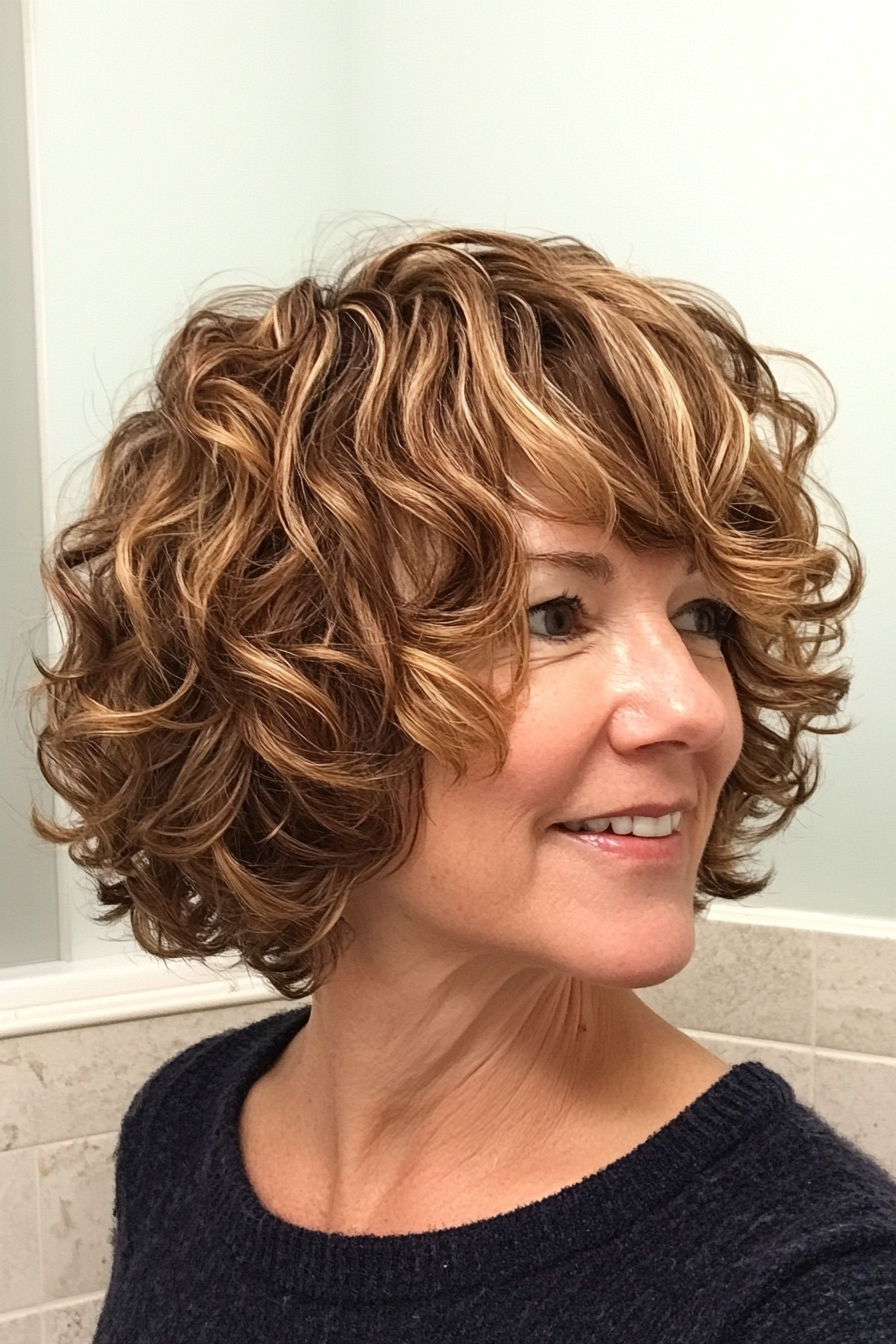 26. Bouncy Curls with Short Layers - Soft Brown with Highlights (Hairstyles For Older Women) - Hairstyles For Older Women