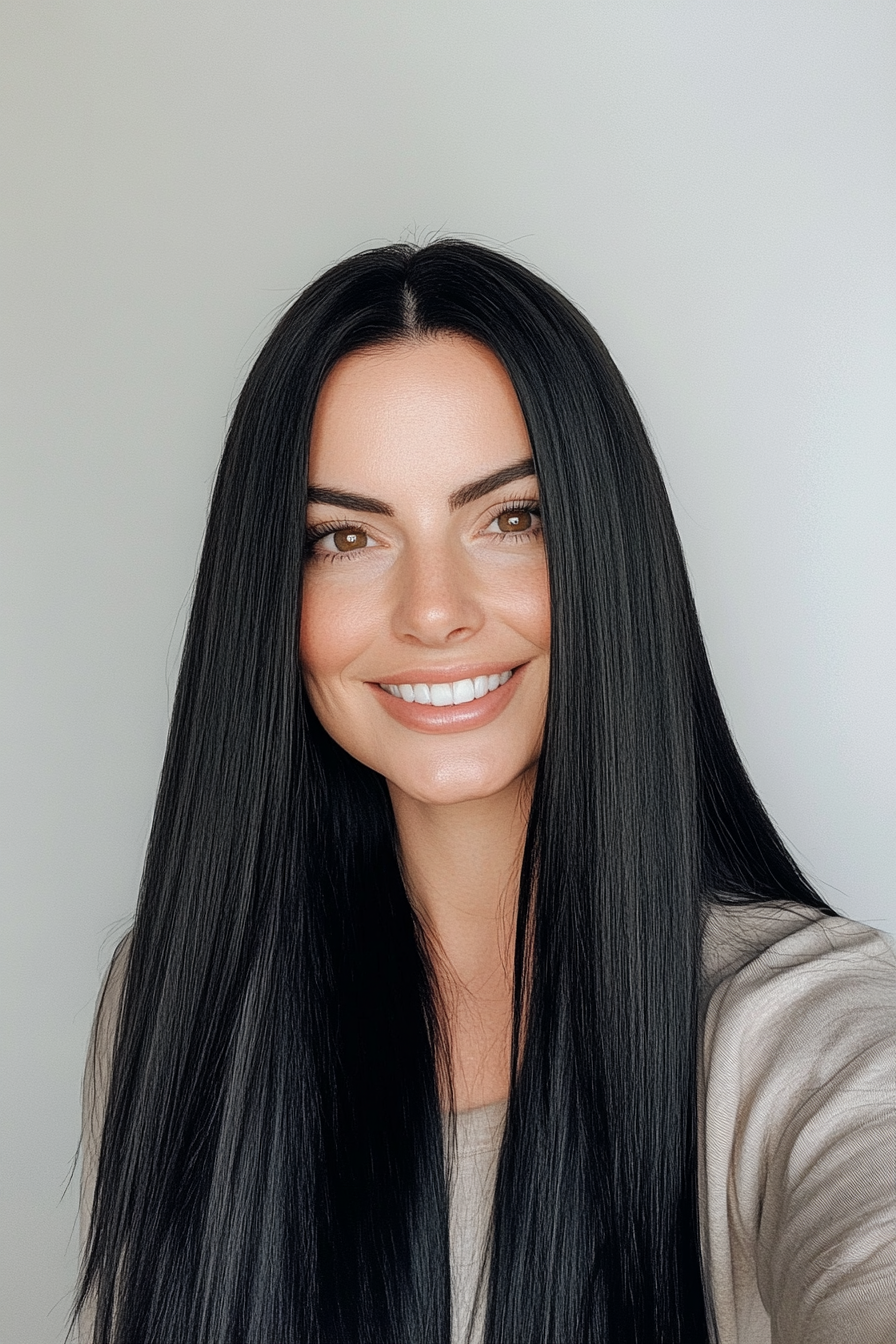 5. Soft Black Sleek Tresses (Long Hairstyles For Women Over 40) - Long Hairstyles For Women Over 40