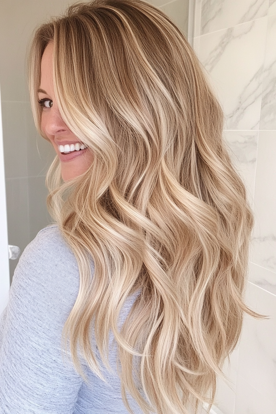 11. Sandy Blonde Beach Waves (Long Hairstyles For Women Over 40) - Long Hairstyles For Women Over 40