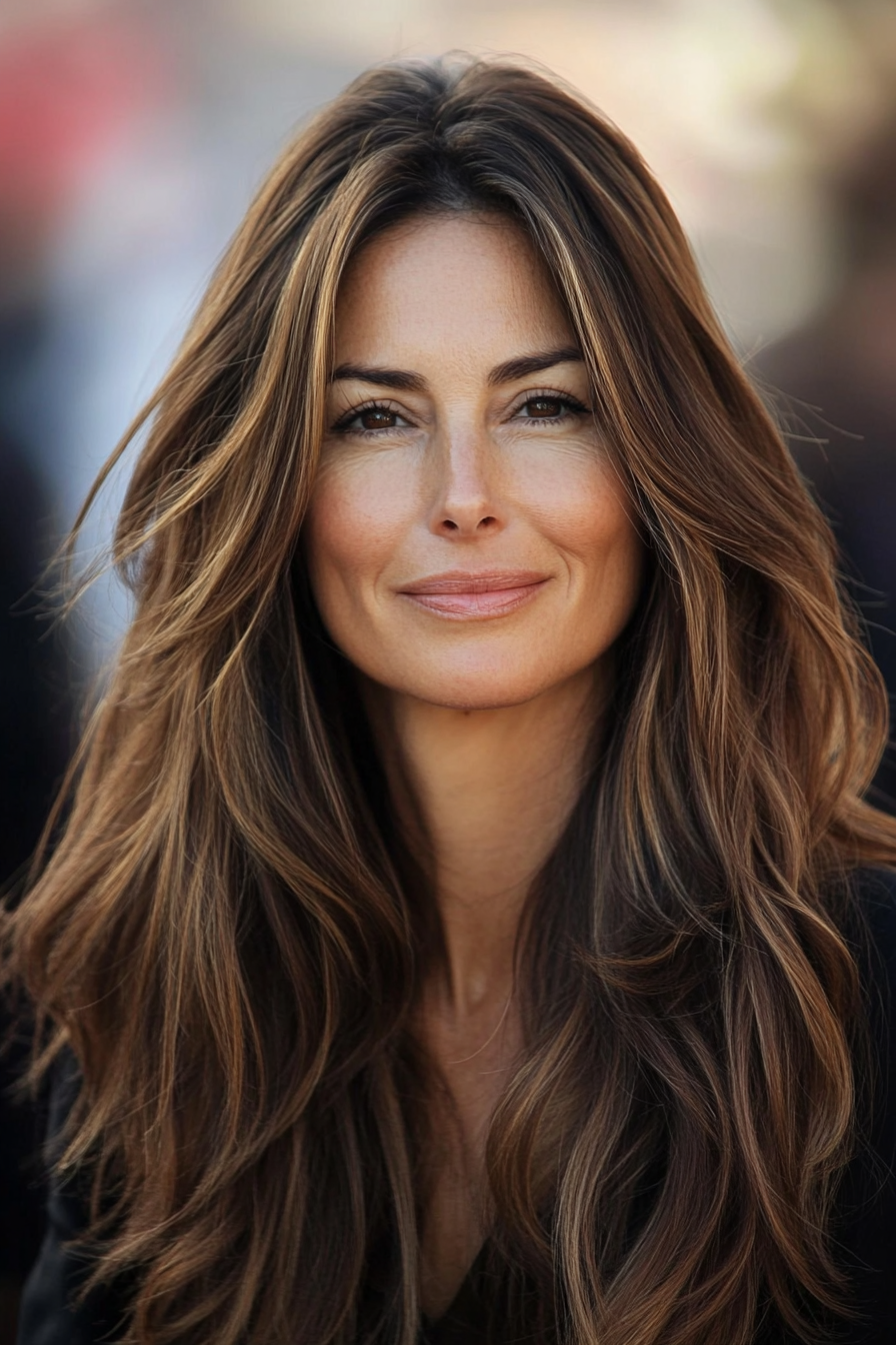 18. Cool Brown with Subtle Highlights (Long Hairstyles For Women Over 40) - Long Hairstyles For Women Over 40