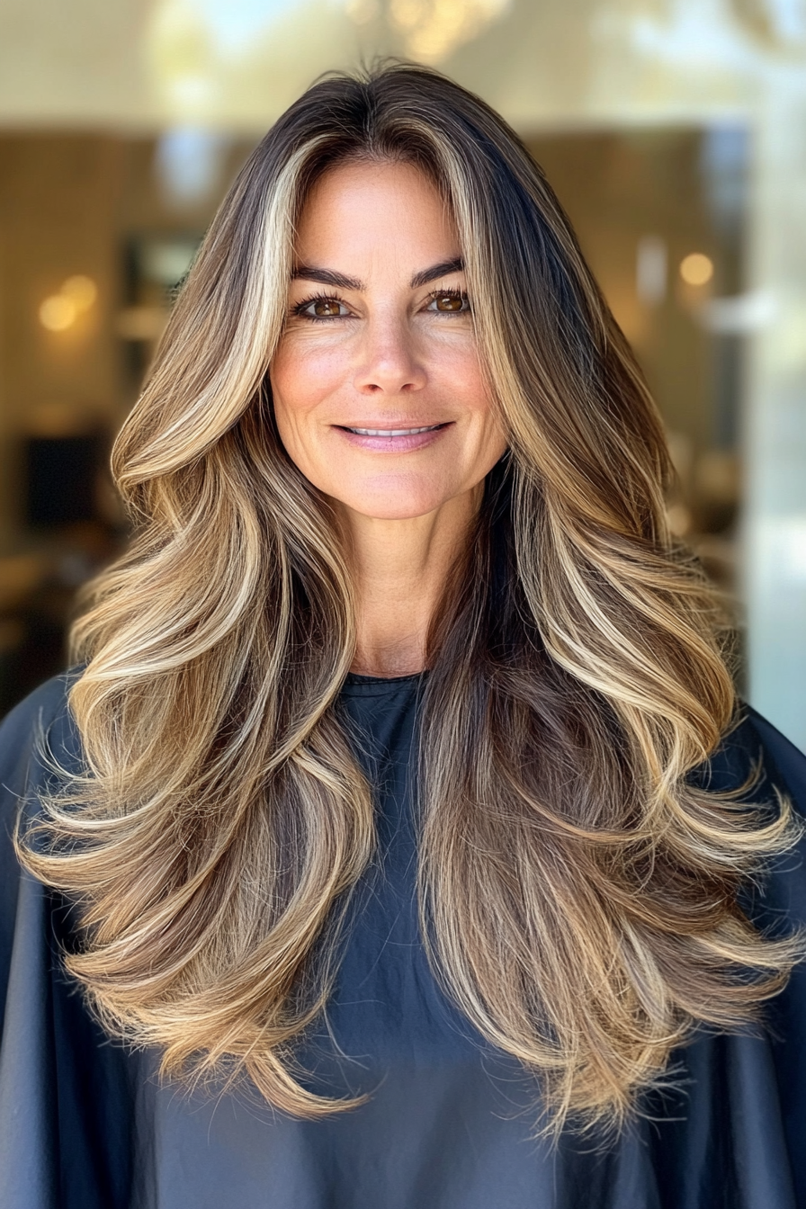 20. Bronde Balayage with Layers (Long Hairstyles For Women Over 40) - Long Hairstyles For Women Over 40