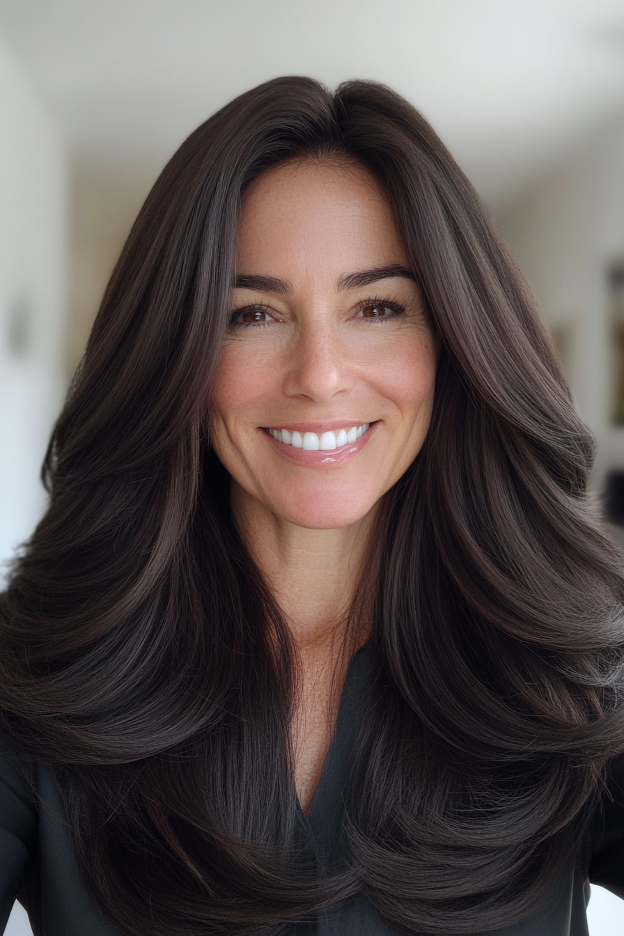 22. Dark Espresso with Subtle Layers (Long Hairstyles For Women Over 40) - Long Hairstyles For Women Over 40