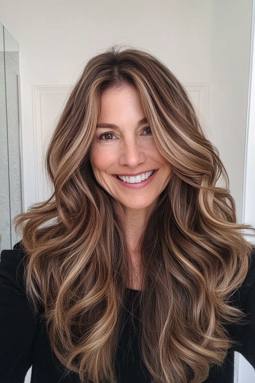 26. Soft Olive Brown Waves (Long Hairstyles For Women Over 40) - Long Hairstyles For Women Over 40