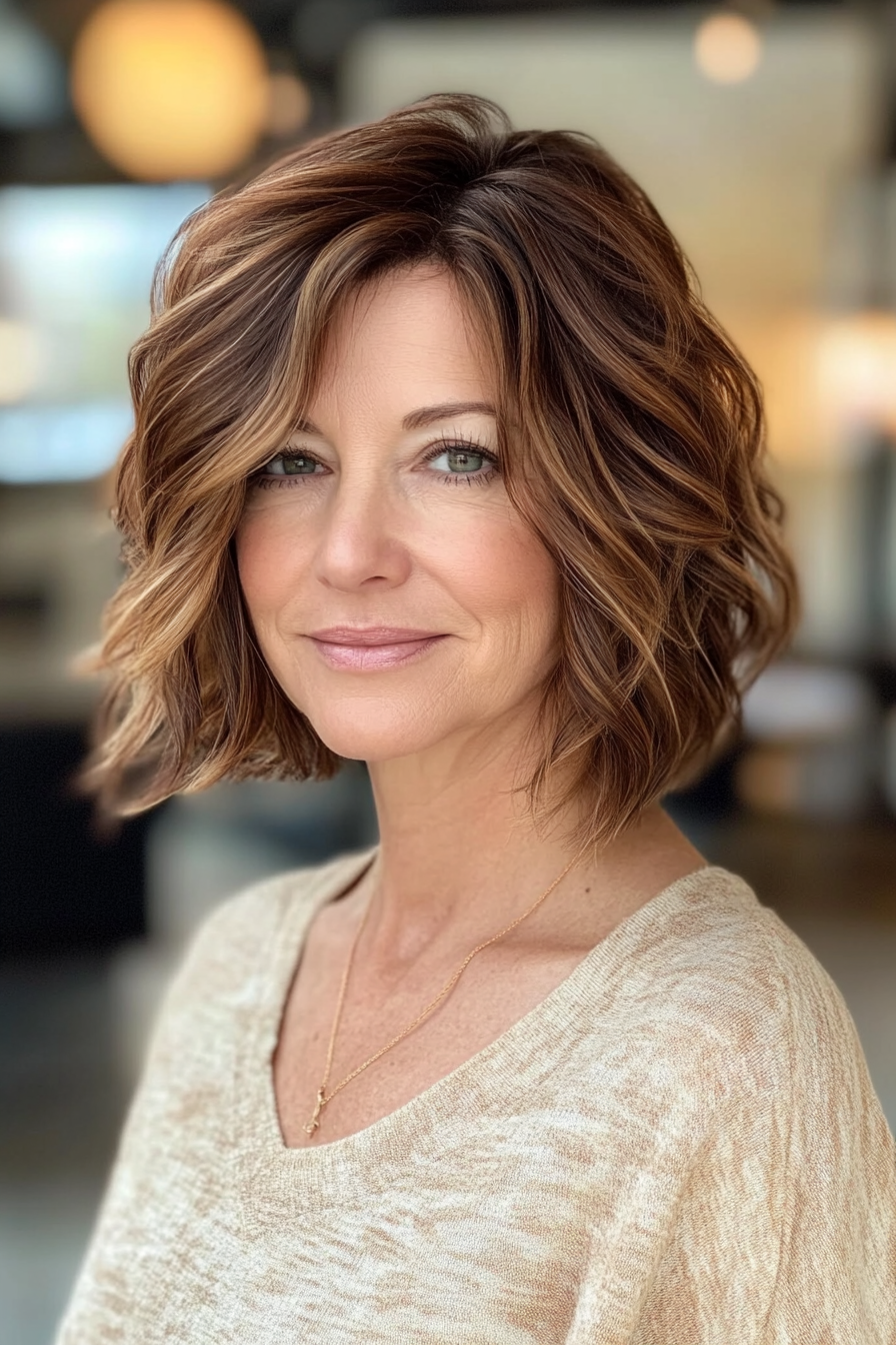 4. Wavy Bob with Caramel Accents (Short Bob Haircuts For Women Over 50) - Short Bob Haircuts For Women Over 50