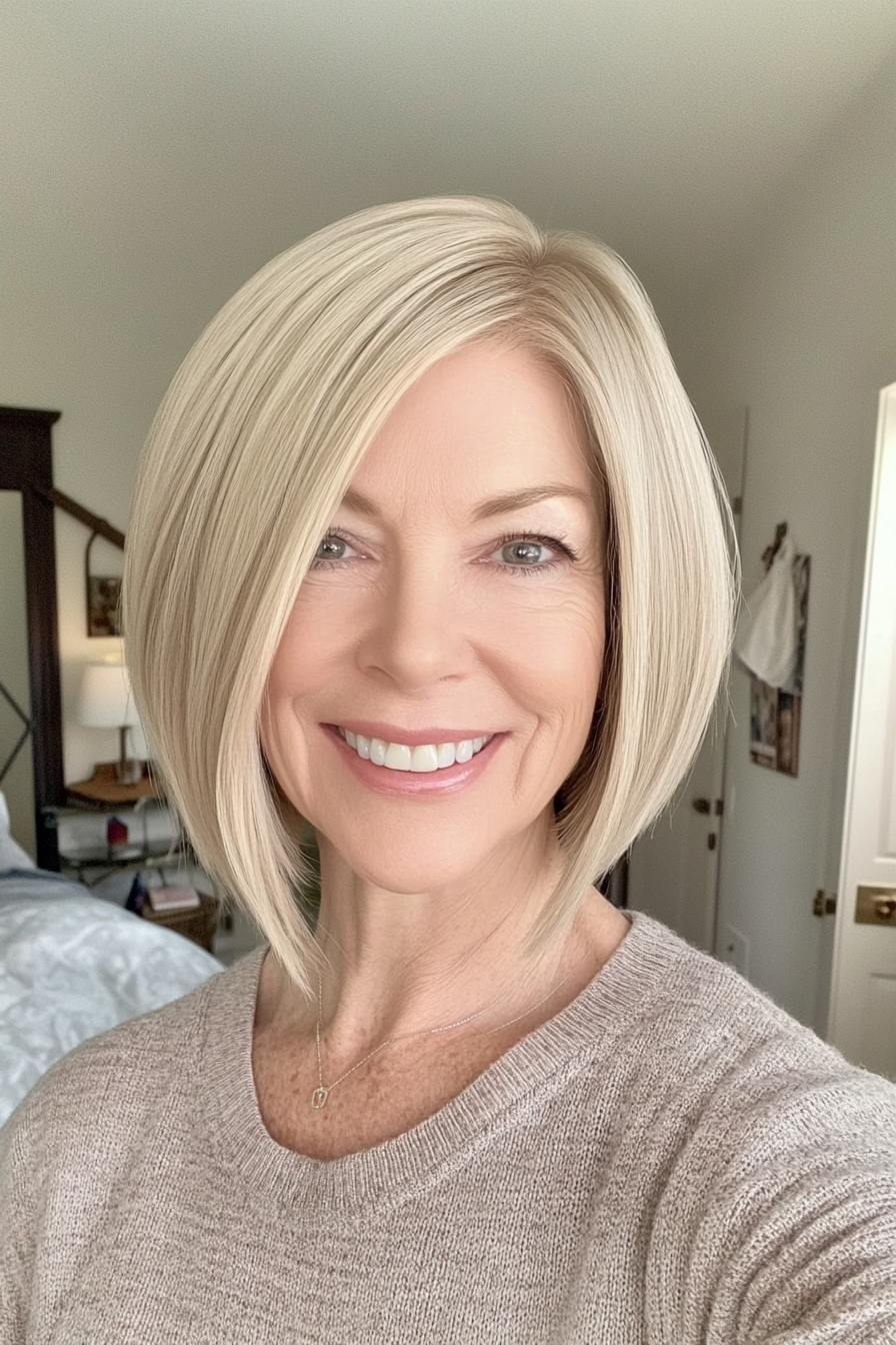 5. Chin-Length Bob in Sandy Blonde (Short Bob Haircuts For Women Over 50) - Short Bob Haircuts For Women Over 50