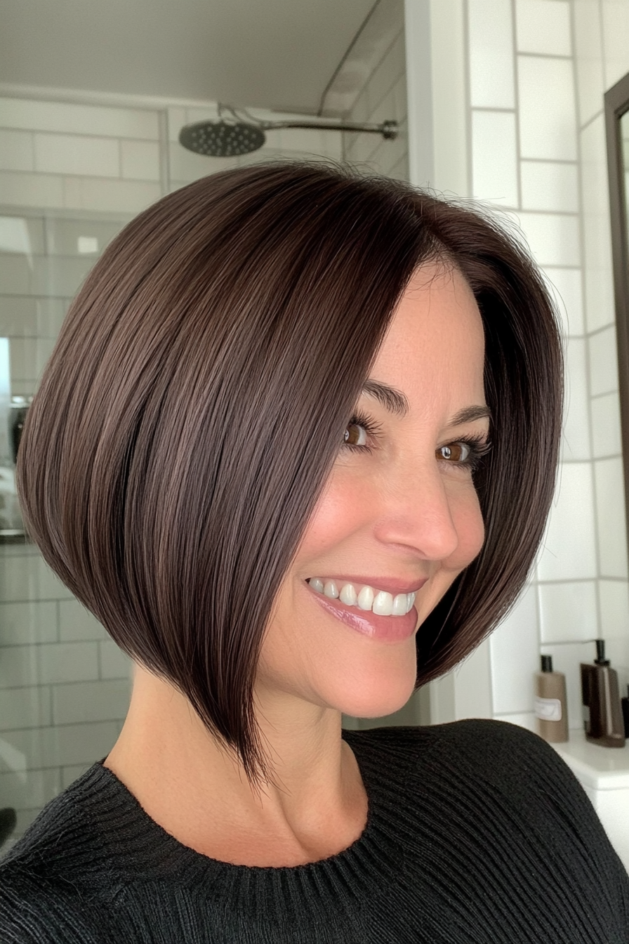 7. Inverted Bob in Dark Chocolate (Short Bob Haircuts For Women Over 50) - Short Bob Haircuts For Women Over 50