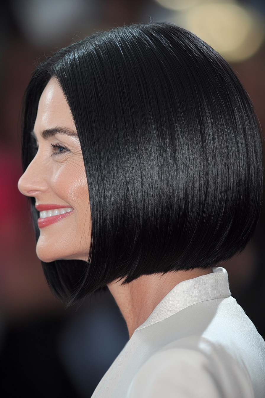 11. Sleek Bob in Jet Black (Short Bob Haircuts For Women Over 50) - Short Bob Haircuts For Women Over 50