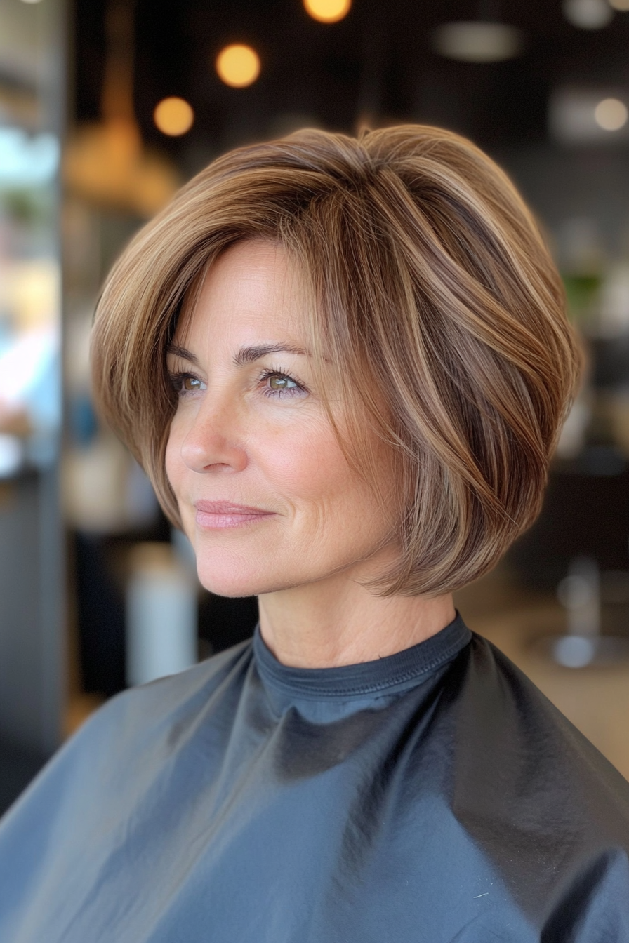 13. Bob with Side-Swept Bangs in Light Brown (Short Bob Haircuts For Women Over 50) - Short Bob Haircuts For Women Over 50
