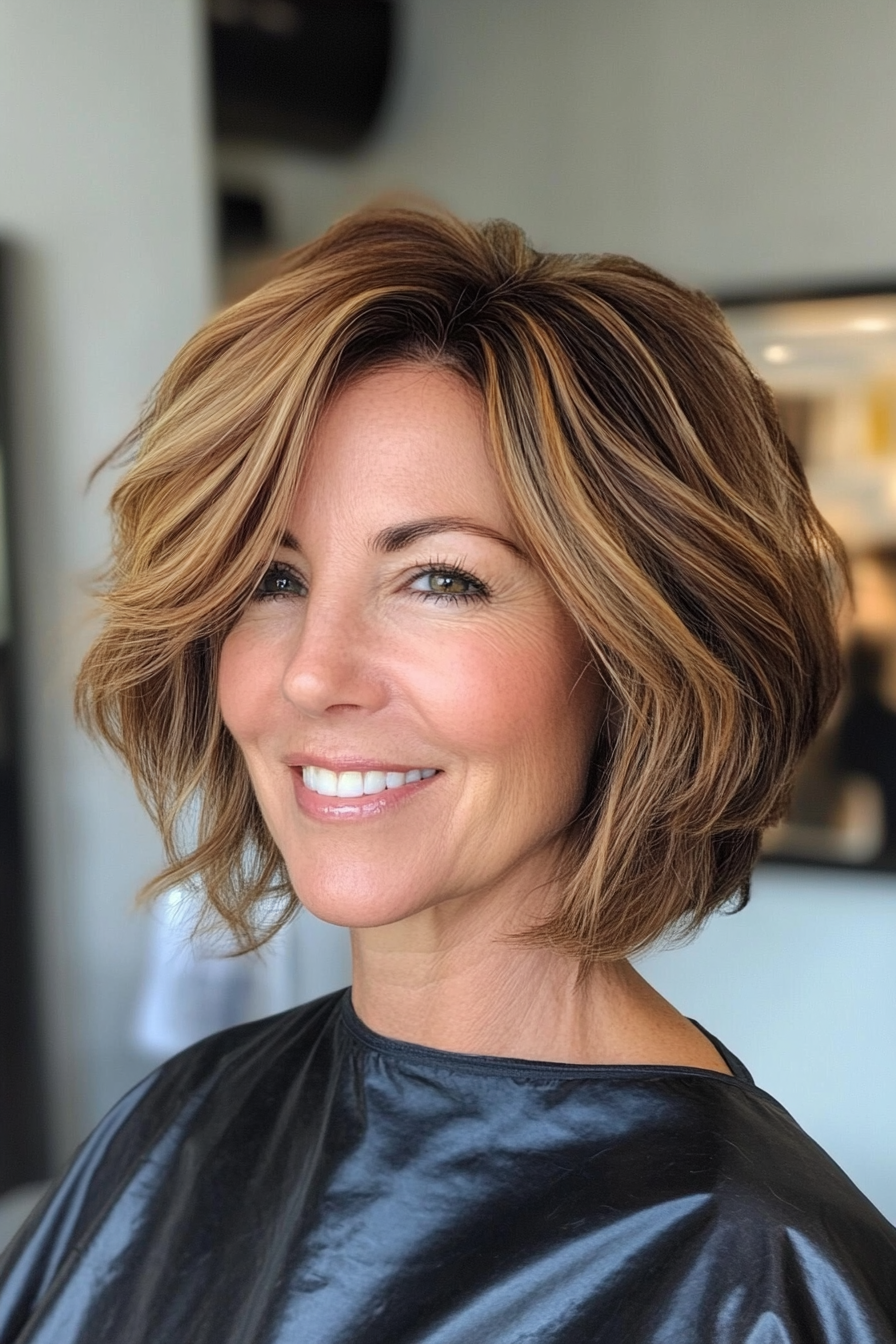 22. Textured Bob in Warm Honey Brown (Short Bob Haircuts For Women Over 50) - Short Bob Haircuts For Women Over 50