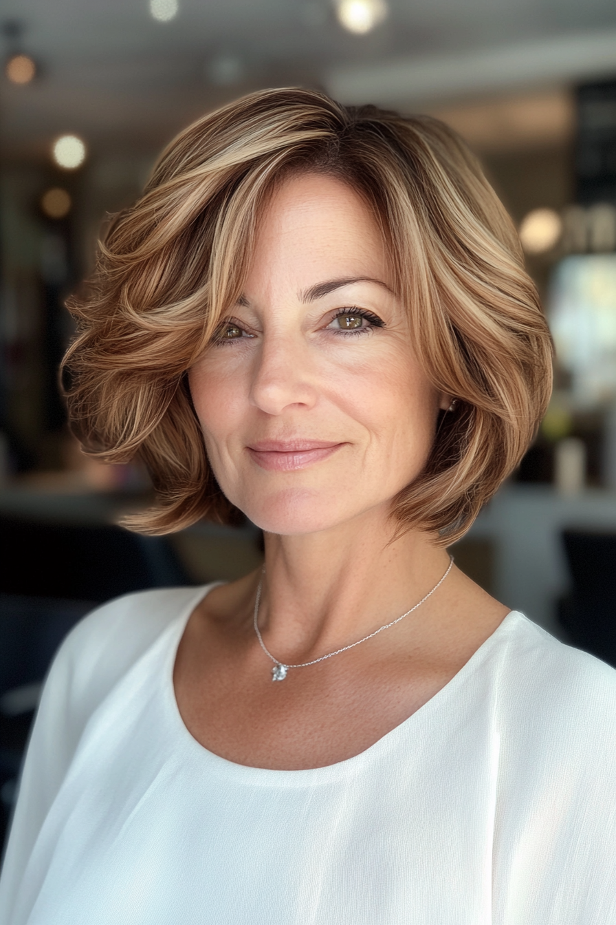 26. Bob with Soft Waves in Light Chestnut (Short Bob Haircuts For Women Over 50) - Short Bob Haircuts For Women Over 50