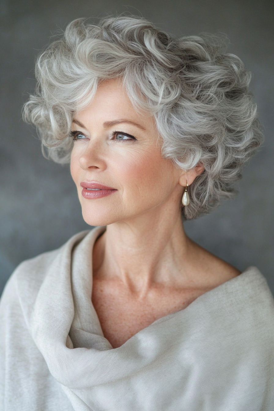 1. Soft Curly Pixie in Silver Gray (Short Haircuts For Women Over 60 With Curly Hair) - Short Haircuts For Women Over 60 With Curly Hair