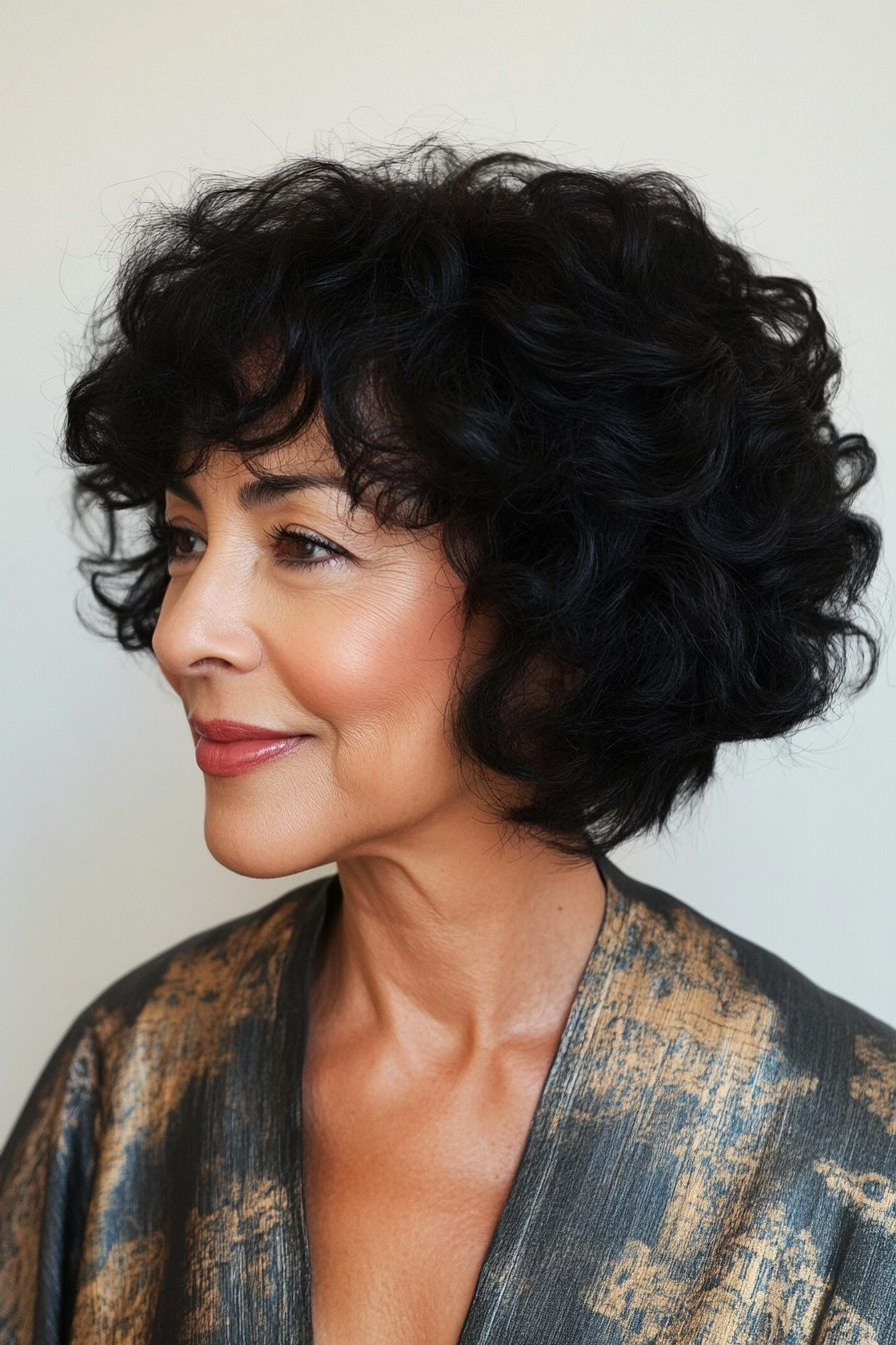 5. Short Curly Bob in Natural Black (Short Haircuts For Women Over 60 With Curly Hair) - Short Haircuts For Women Over 60 With Curly Hair
