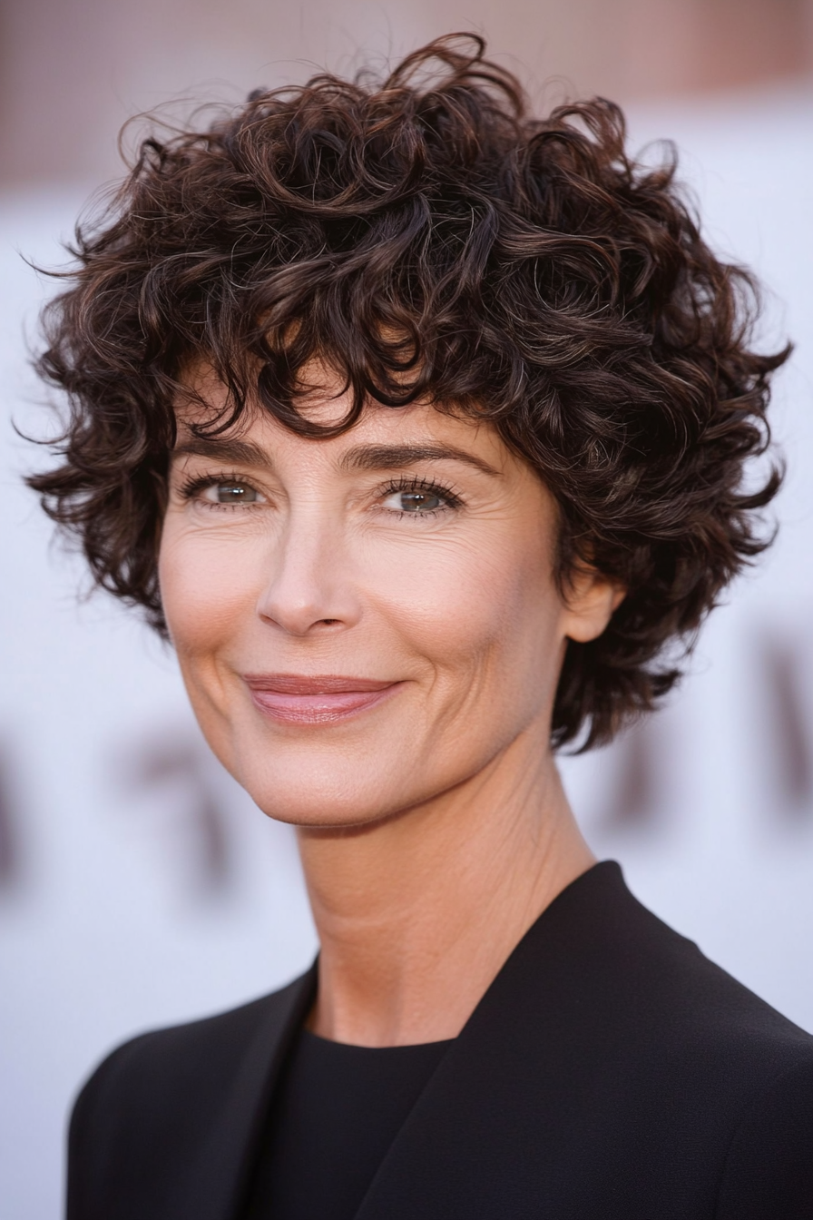 6. Pixie Cut with Soft Curls in Dark Brown (Short Haircuts For Women Over 60 With Curly Hair) - Short Haircuts For Women Over 60 With Curly Hair