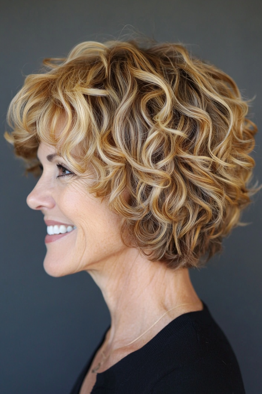 7. Textured Bob with Honey Blonde Highlights (Short Haircuts For Women Over 60 With Curly Hair) - Short Haircuts For Women Over 60 With Curly Hair