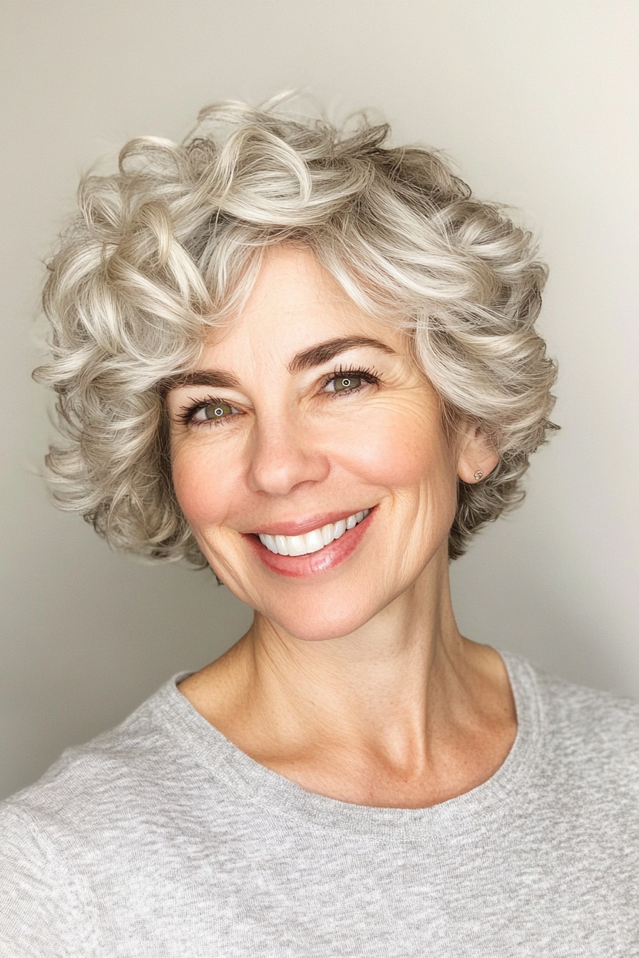 11. Layered Pixie with Soft Curls in Ash Blonde (Short Haircuts For Women Over 60 With Curly Hair) - Short Haircuts For Women Over 60 With Curly Hair