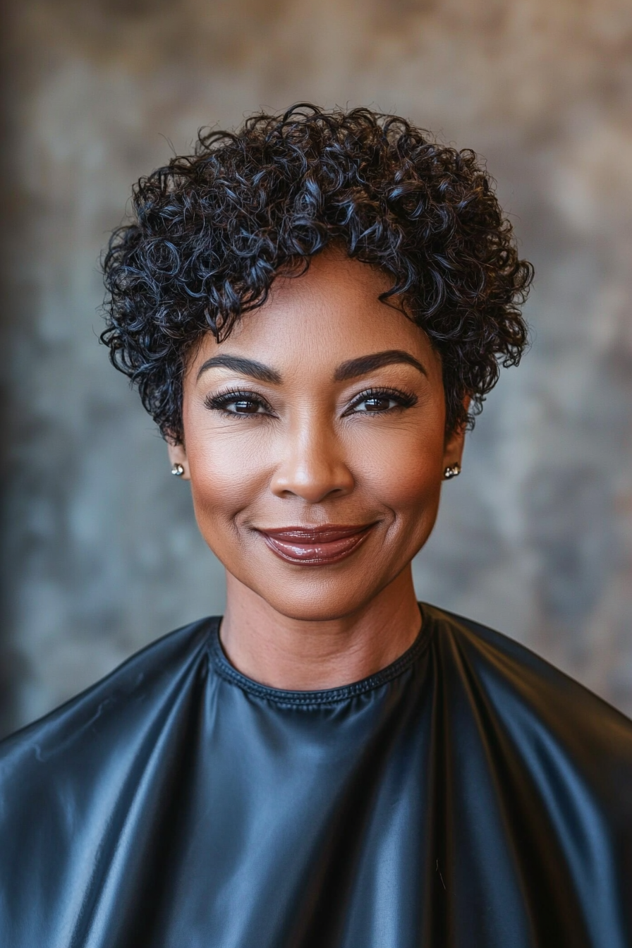 21. Tapered Crop with Soft Curls in Natural Black (Short Haircuts For Women Over 60 With Curly Hair) - Short Haircuts For Women Over 60 With Curly Hair