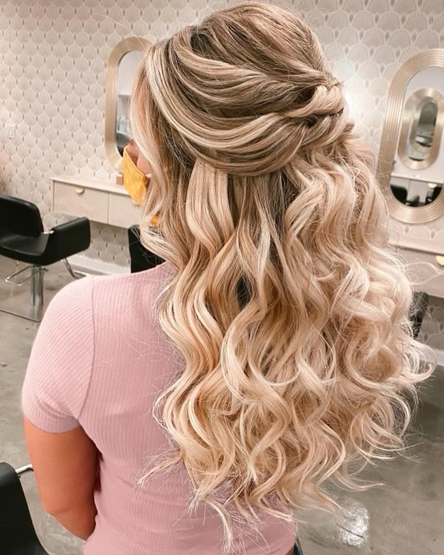 8. Voluminous Platinum Blonde Curls with Half-Up Detail - Long Hairstyle Ideas for Women