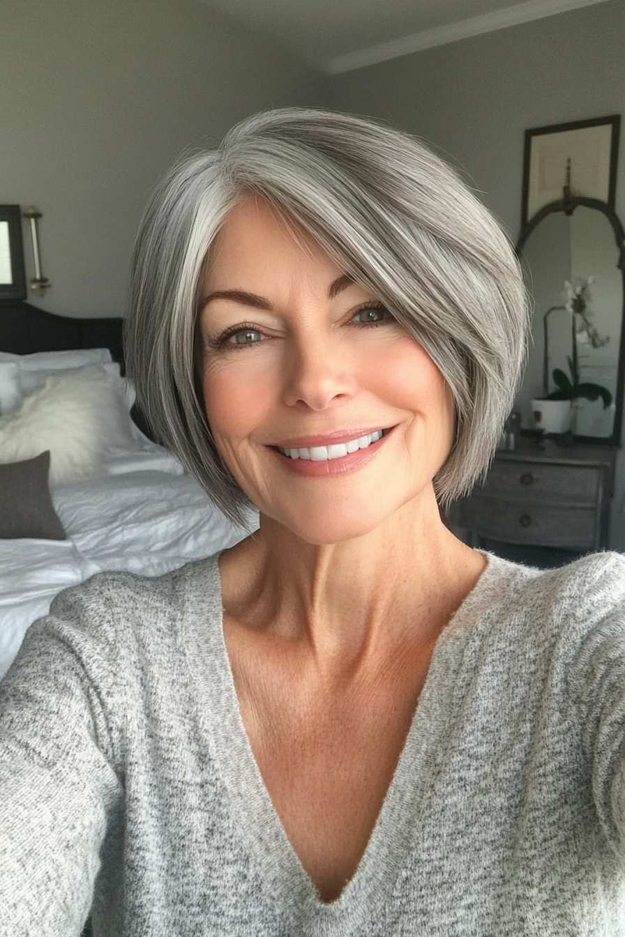 7. Pixie Bob with Tapered Nape in Natural Gray (Short Layered Hairstyles For Women Over 60) - Short Layered Hairstyles For Women Over 60