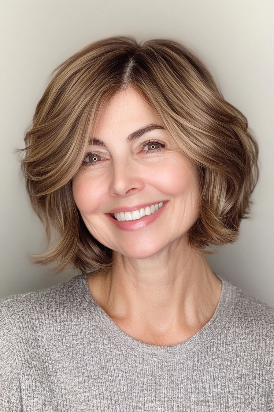 16. Layered Bob with Soft Waves in Medium Brown (Short Layered Hairstyles For Women Over 60) - Short Layered Hairstyles For Women Over 60