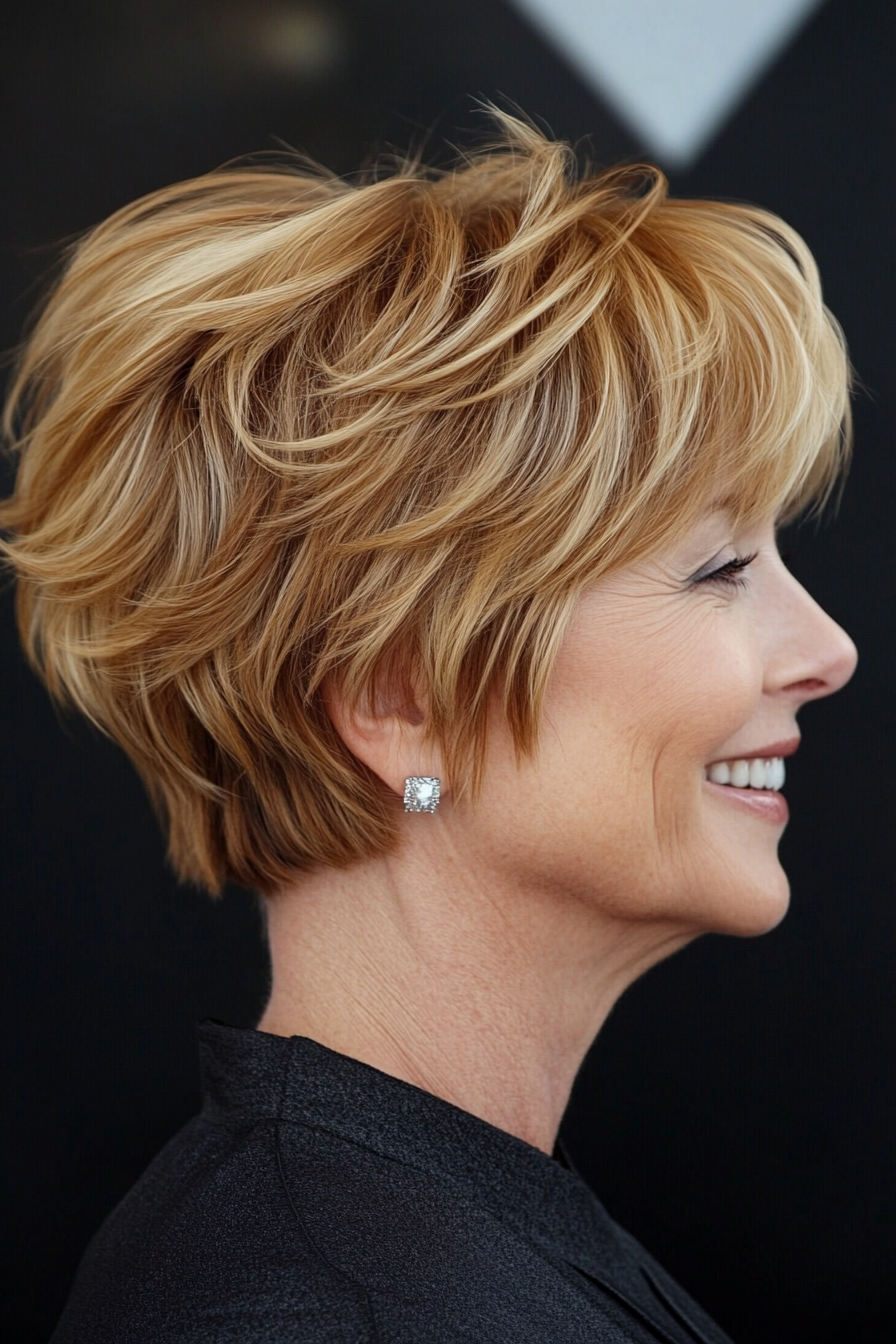 18. Short Layered Cut with Volume at Crown in Golden Blonde (Short Layered Hairstyles For Women Over 60) - Short Layered Hairstyles For Women Over 60