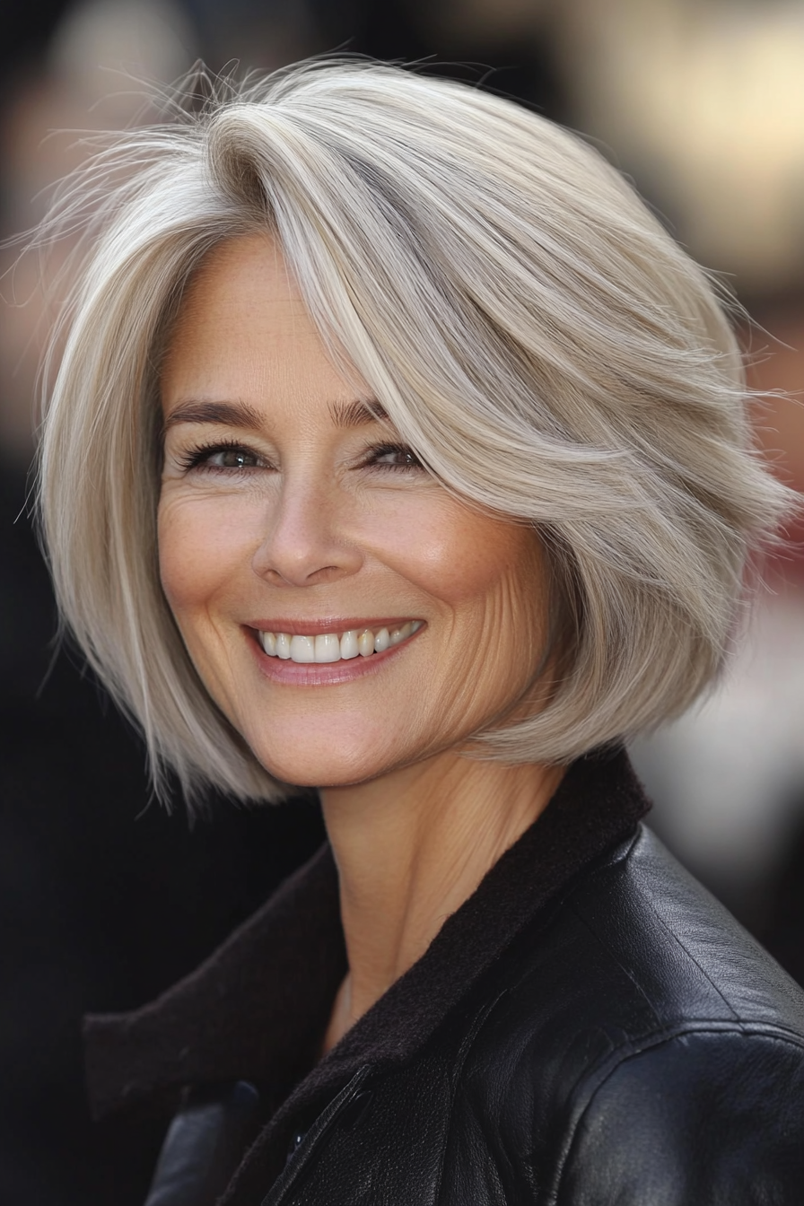 22. Layered Bob with Feathered Ends in Light Ash Blonde (Short Layered Hairstyles For Women Over 60) - Short Layered Hairstyles For Women Over 60