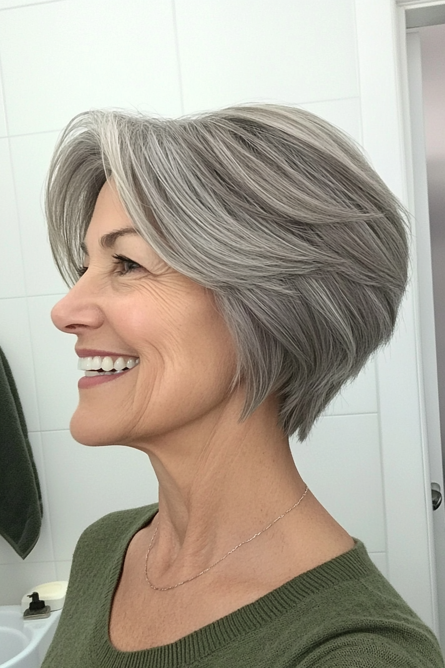 24. Asymmetrical Pixie Bob in Soft Gray (Short Layered Hairstyles For Women Over 60) - Short Layered Hairstyles For Women Over 60