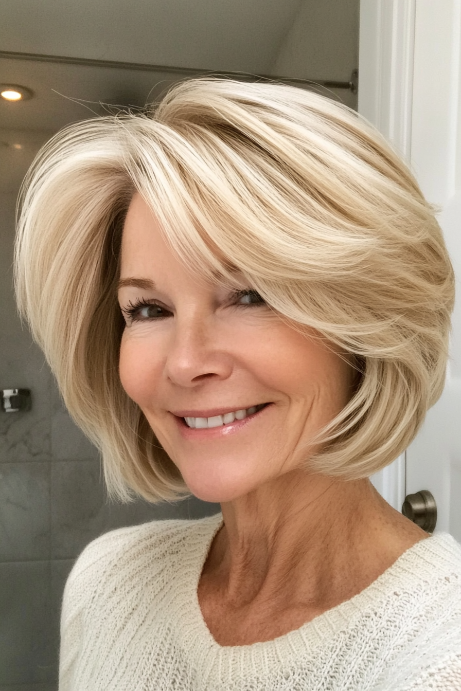 6. Soft Feathered Blonde Bob (Shorter Hairstyles For Older Women) - Shorter Hairstyles For Older Women