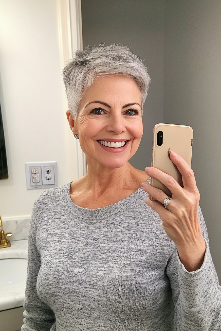 7. Classic Pixie in Soft Salt and Pepper (Shorter Hairstyles For Older Women) - Shorter Hairstyles For Older Women