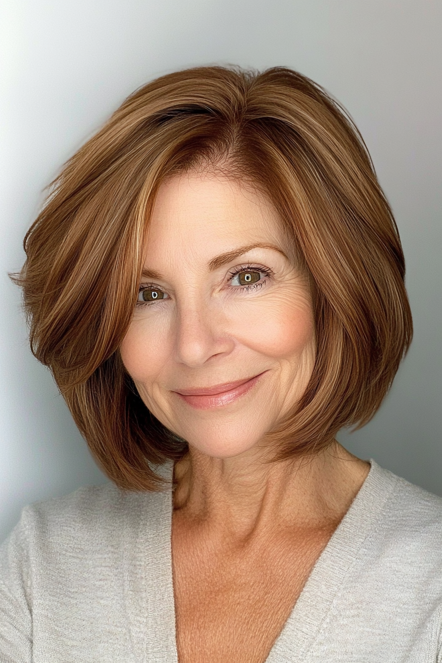 8. Layered Bob with Warm Chestnut Brown (Shorter Hairstyles For Older Women) - Shorter Hairstyles For Older Women
