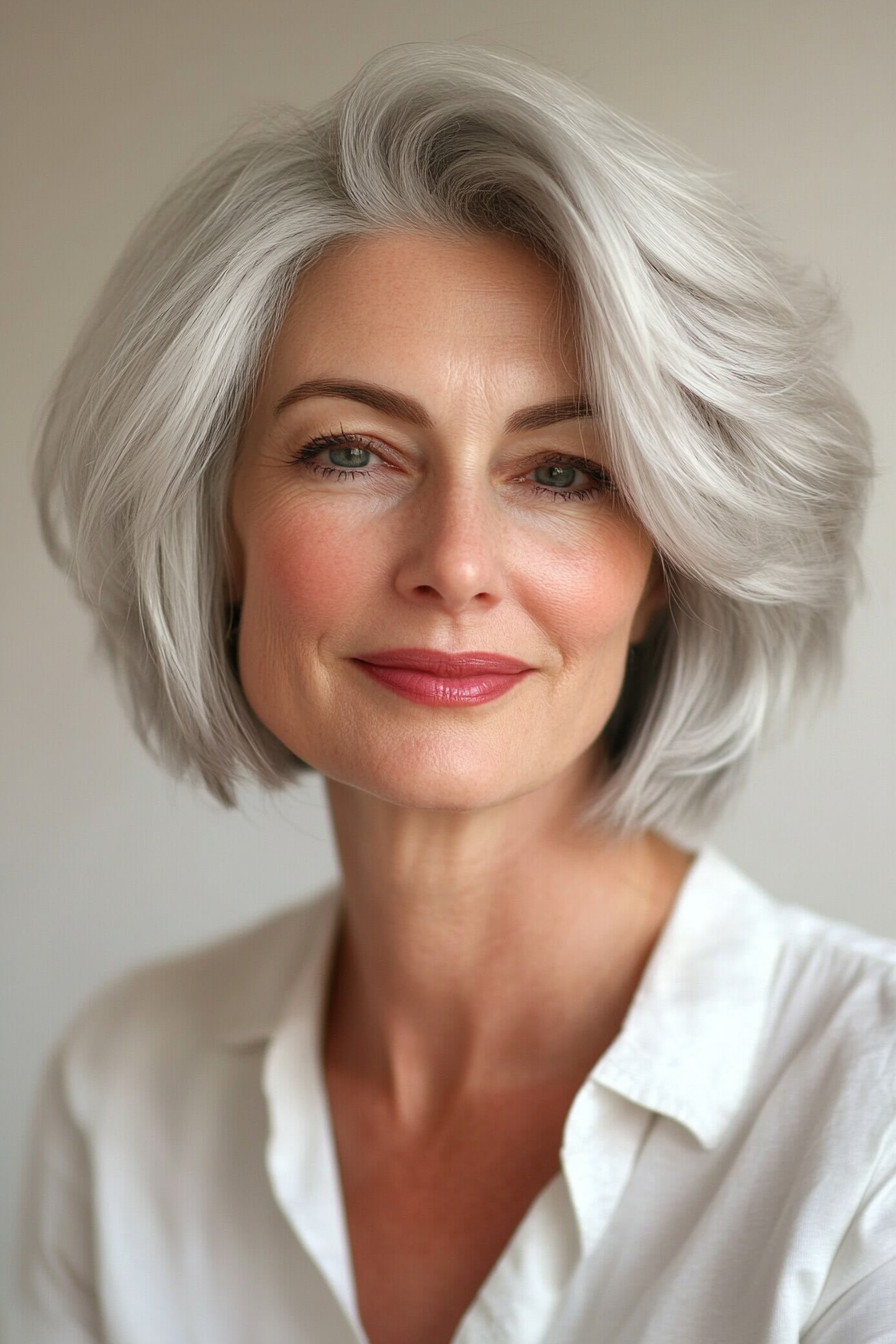 12. Voluminous Silver Elegance (Shorter Hairstyles For Older Women) - Shorter Hairstyles For Older Women