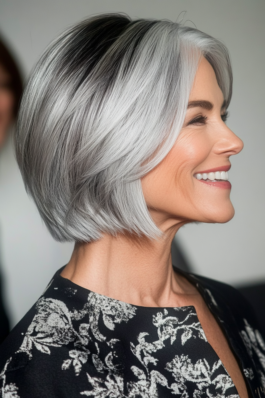 14. Sophisticated Silver Bob with a Side Part (Shorter Hairstyles For Older Women) - Shorter Hairstyles For Older Women