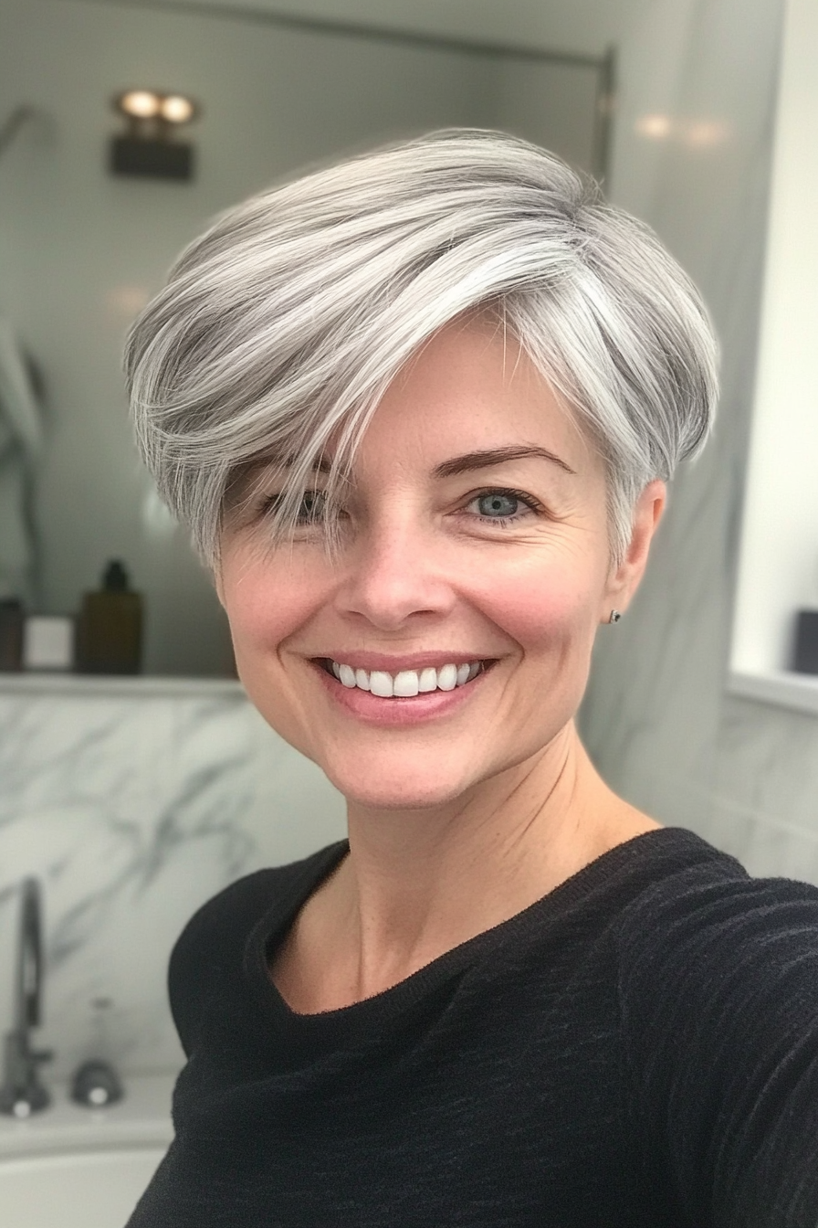 20. Classic Pixie with Silver Highlights (Shorter Hairstyles For Older Women) - Shorter Hairstyles For Older Women