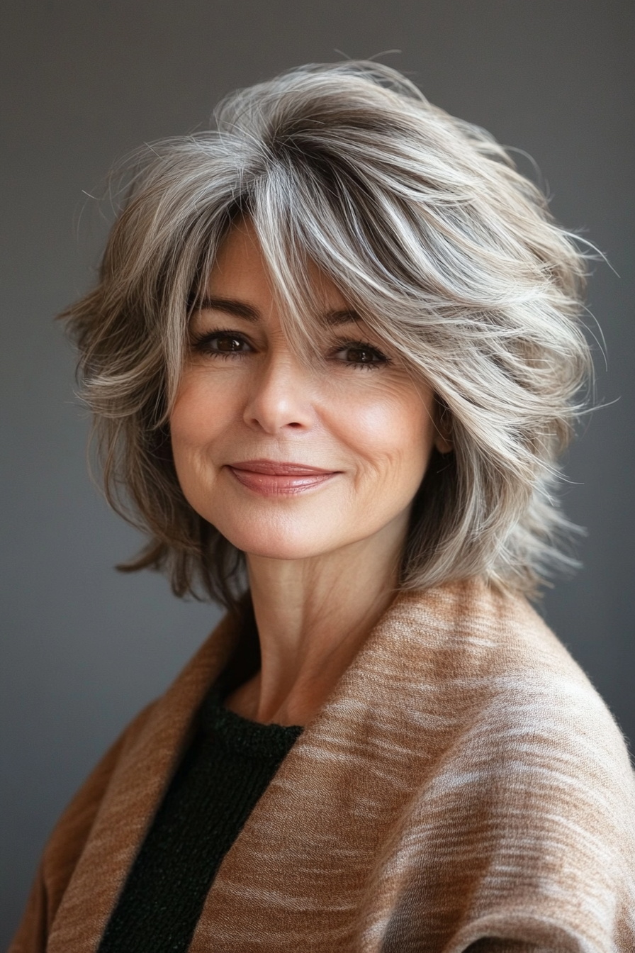 26. Short Shag with Sandy Brown Highlights (Shorter Hairstyles For Older Women) - Shorter Hairstyles For Older Women