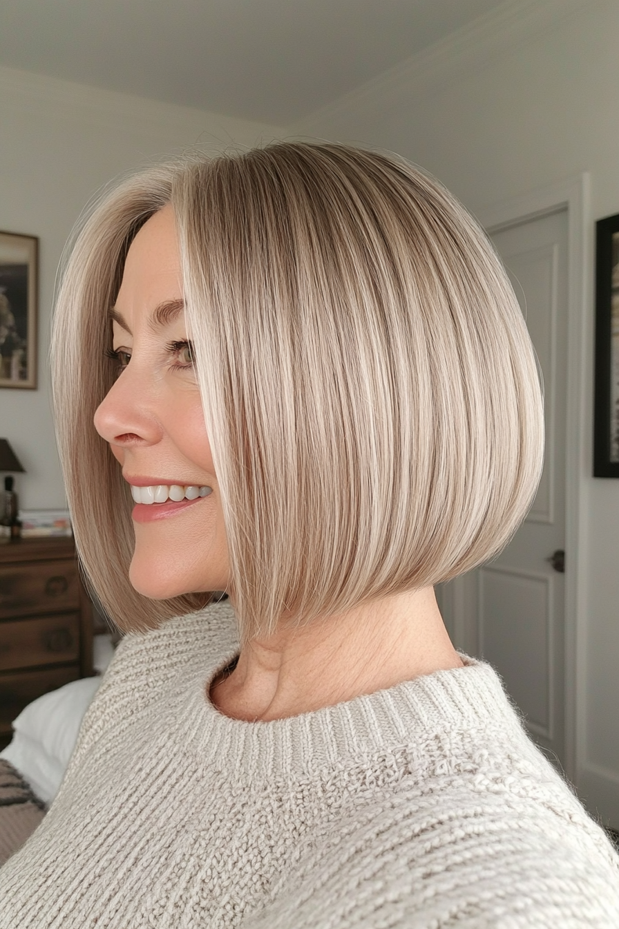 27. Cropped Bob with Warm Honey Undertones (Shorter Hairstyles For Older Women) - Shorter Hairstyles For Older Women