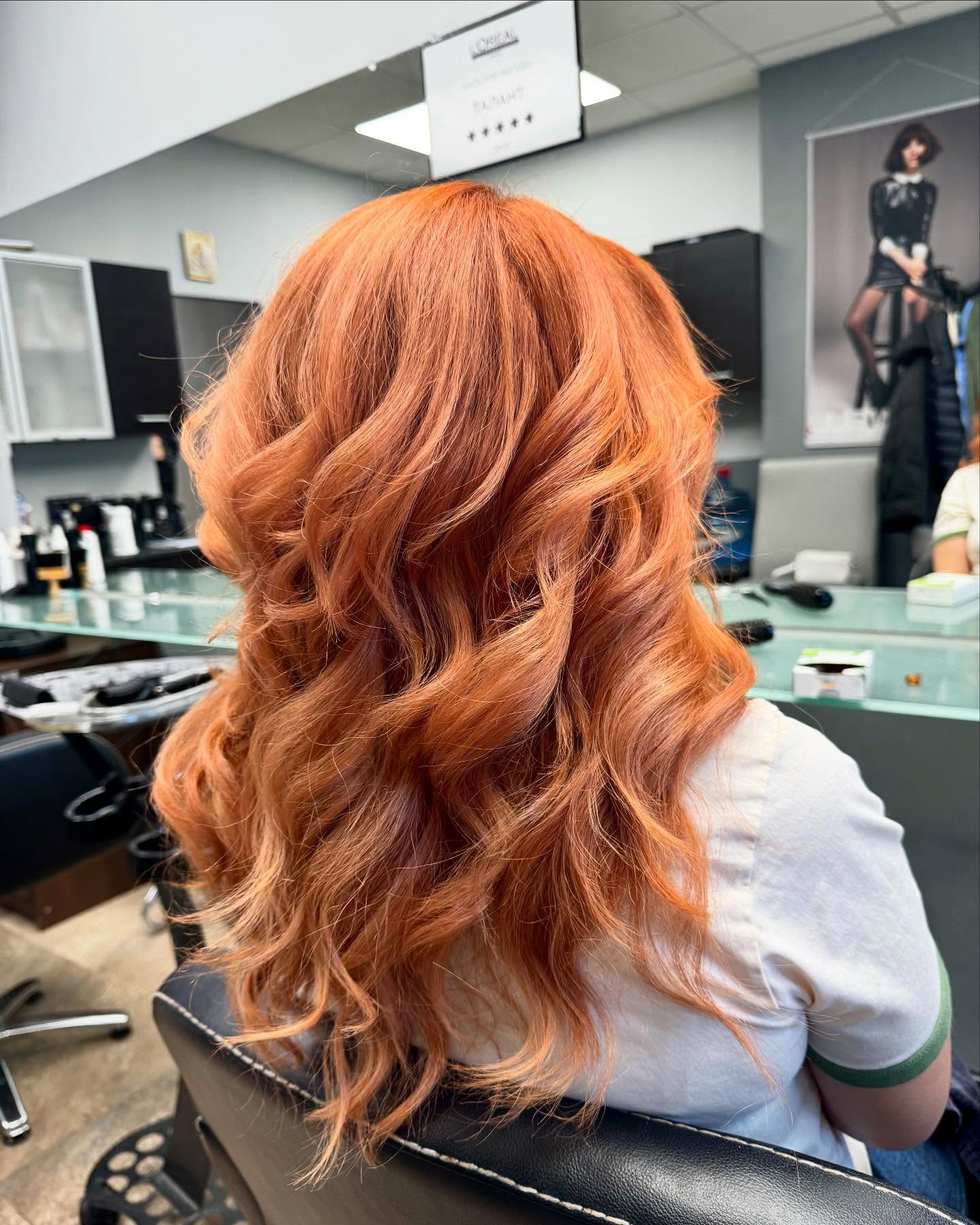 6. Peachy Copper Curls with Rose Gold Reflects - Copper Hair Color Ideas for Women