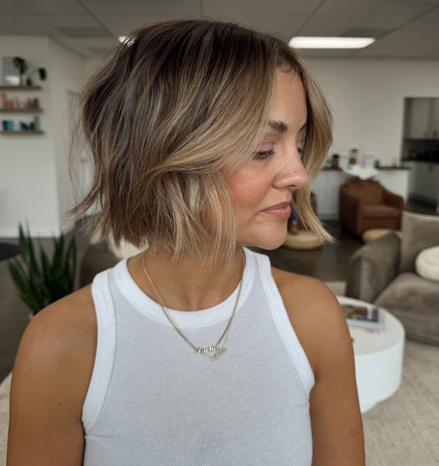 1. Textured Bob with Sun-Kissed Light Brown Balayage - Light Brown Hair Color Ideas for Women