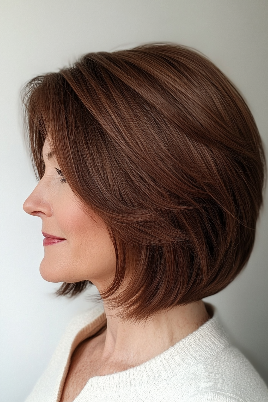 1. Soft Layered Bob in Chestnut Brown (Cool Hairstyles For Older Women) - Cool Hairstyles For Older Women