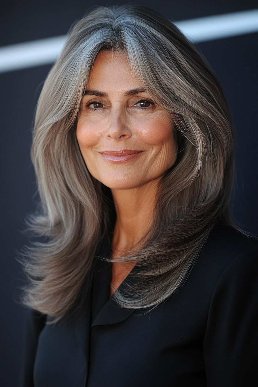 4. Feathered Lob in Ash Brown (Cool Hairstyles For Older Women) - Cool Hairstyles For Older Women