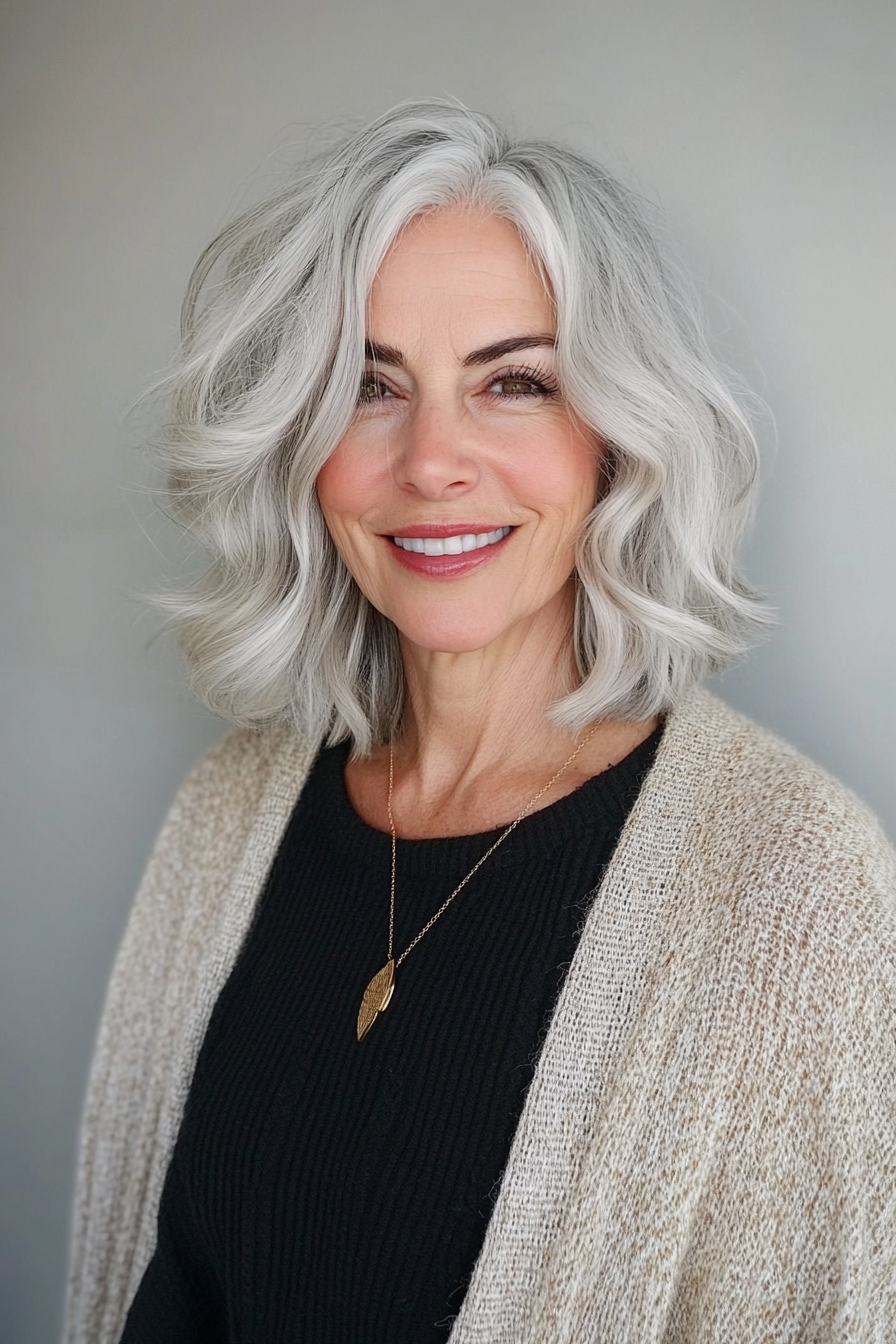 5. Wavy Bob in Silver Gray (Cool Hairstyles For Older Women) - Cool Hairstyles For Older Women