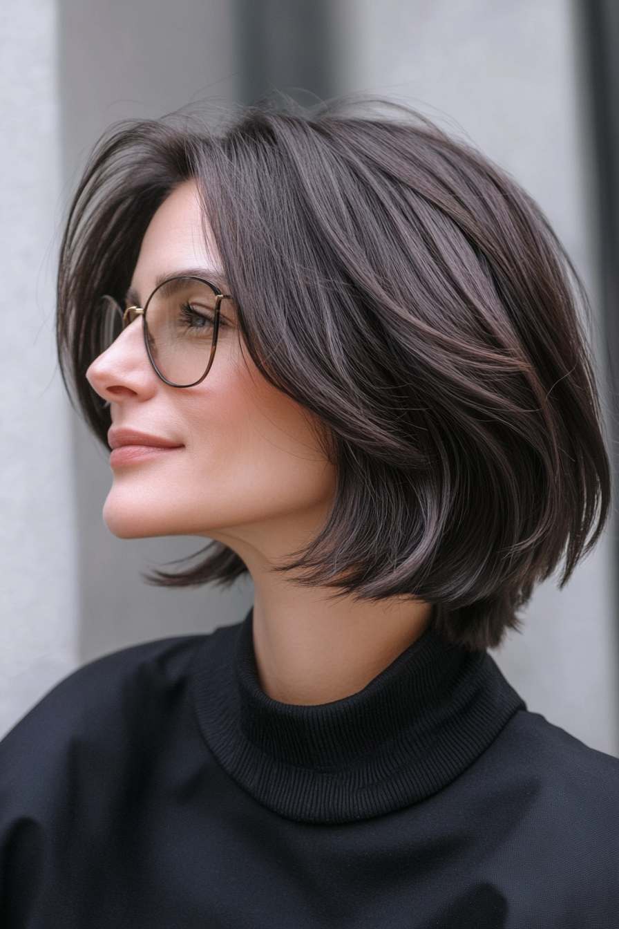 8. Chin-Length Bob in Soft Black (Cool Hairstyles For Older Women) - Cool Hairstyles For Older Women