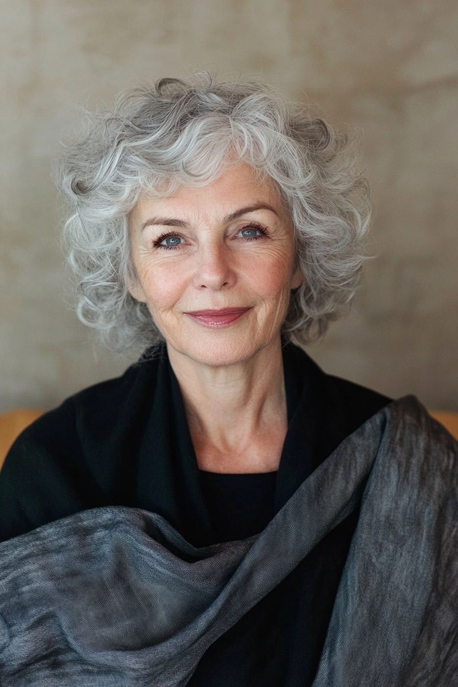 14. Voluminous Curls in Natural Gray (Cool Hairstyles For Older Women) - Cool Hairstyles For Older Women