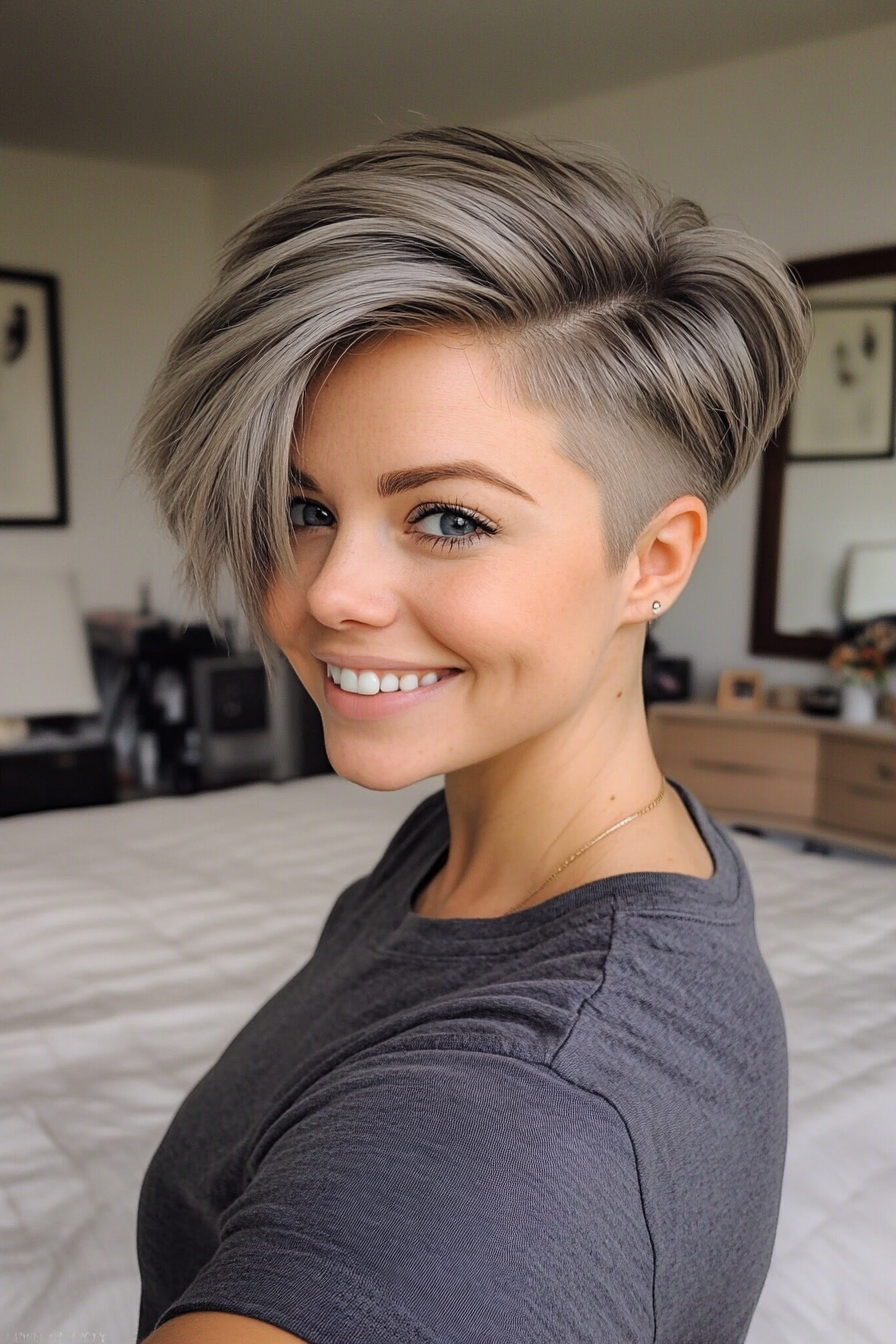 20. Layered Pixie with Undercut in Smoky Gray (Cool Hairstyles For Older Women) - Cool Hairstyles For Older Women