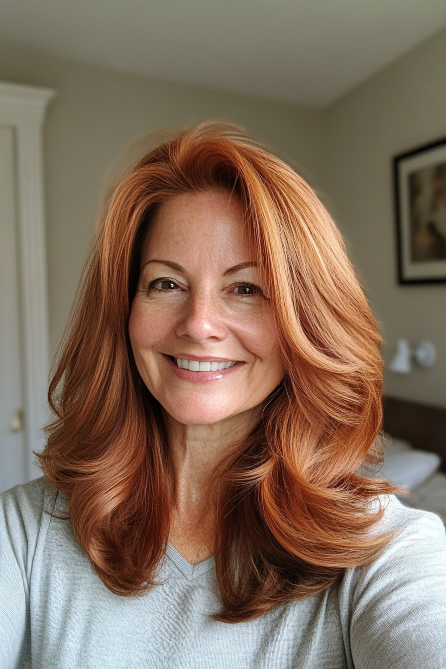 21. Medium-Length Cut with Face-Framing Layers in Warm Chestnut (Cool Hairstyles For Older Women) - Cool Hairstyles For Older Women