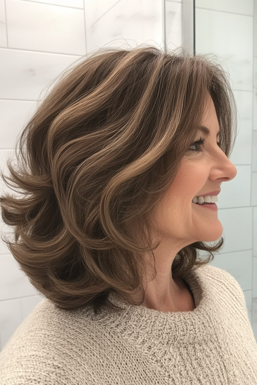 27. Long Bob with Soft Curls in Warm Brunette (Cool Hairstyles For Older Women) - Cool Hairstyles For Older Women