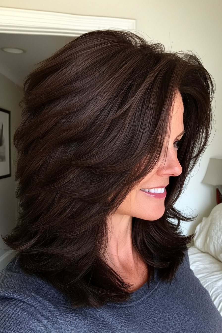 2. Shoulder-Length Shag in Dark Chocolate (Haircuts For Women Over 50 With Thick Hair) - Haircuts For Women Over 50 With Thick Hair