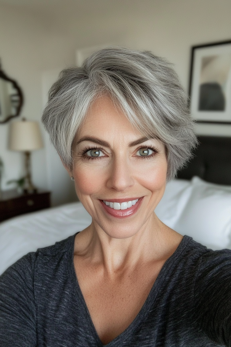3. Classic Pixie in Salt-and-Pepper (Haircuts For Women Over 50 With Thick Hair) - Haircuts For Women Over 50 With Thick Hair